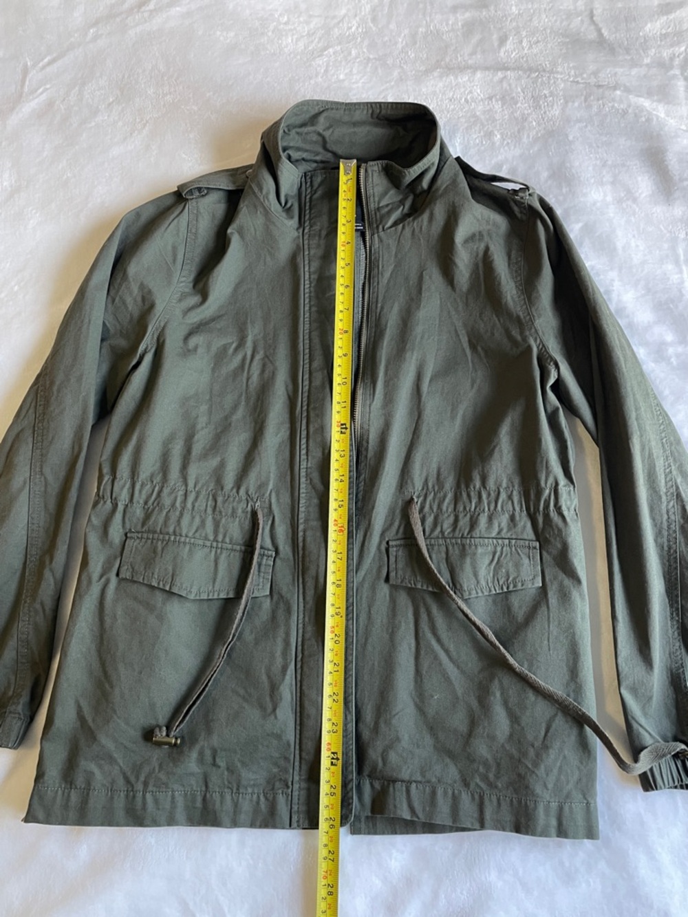 NWOT Forever 21 Olive Green Utility Jacket Military Style Pockets Waist String - Picture 5 of 7